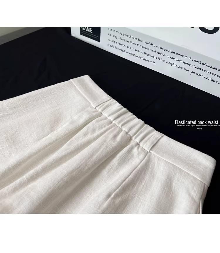 Women's High-Waisted Wide-Leg Linen Pants - White Summer Drape Style