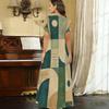 Women Plus Size V Neck Short Sleeve Printed Straight Long Dress Green Khaki