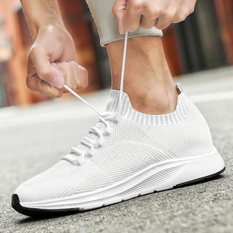 Loafers Men Elevator Shoes Chunky Lift Sneakers Mesh White Comfortable Breathable Height Increase Insole 6CM High Heel Sports