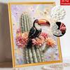 Relaxing DIY Pearl Painting Kit Framed with Toucan Cactus Design 5D Sparkling Bead Canvas Craft for Girls Bedroom Decor Art Gift