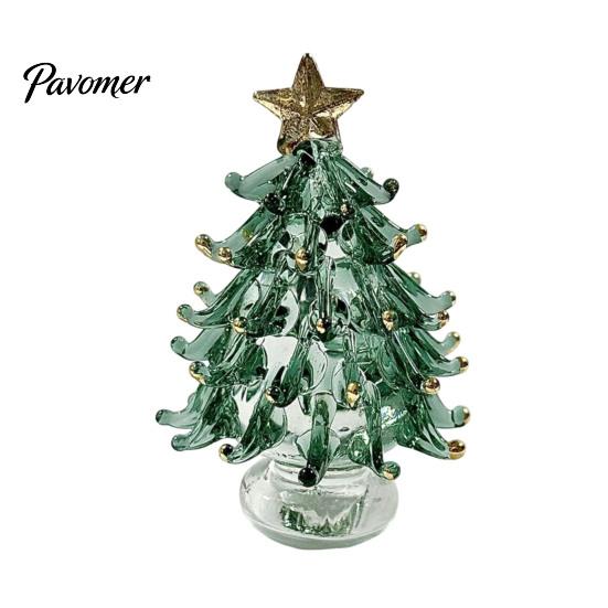 Sparkling Holiday Table Decor Glazed Glass Christmas Tree Ornament with Star Topper, Colorful Small Desktop Art, Faux Crystal Tabletop for Home Office