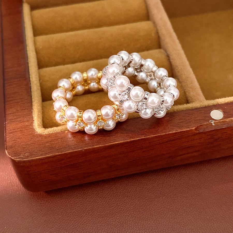 Cluster Starry 18k Gold Plated Zircon Pearl Ring - Fashionable Luxury Jewelry for Women