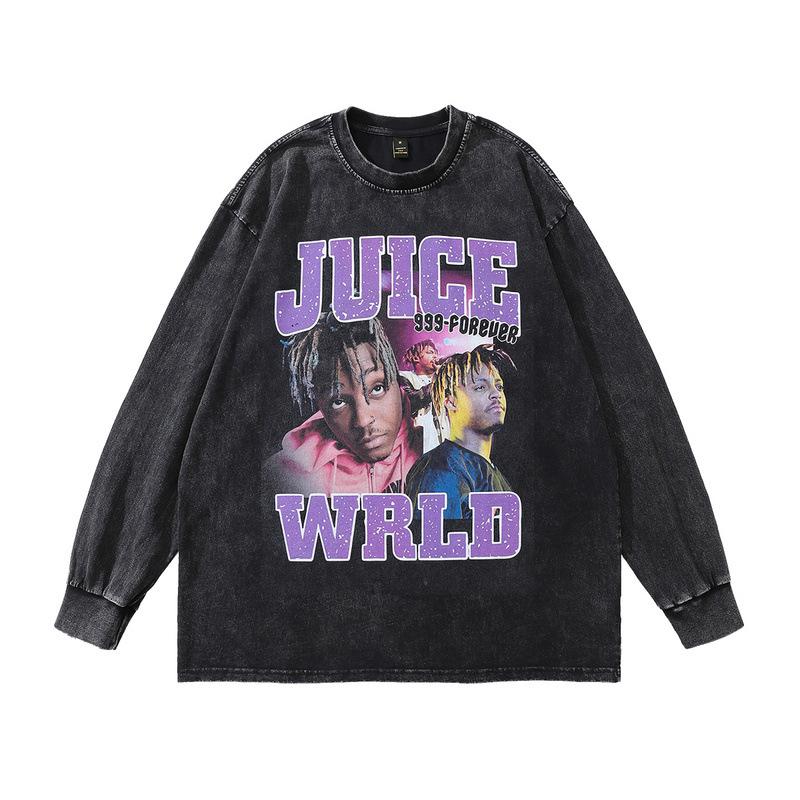 Hip Hop Rap Portrait Print Long Sleeve T-Shirt Autumn Retro Fried Color Men'S Crew Neck Sweater