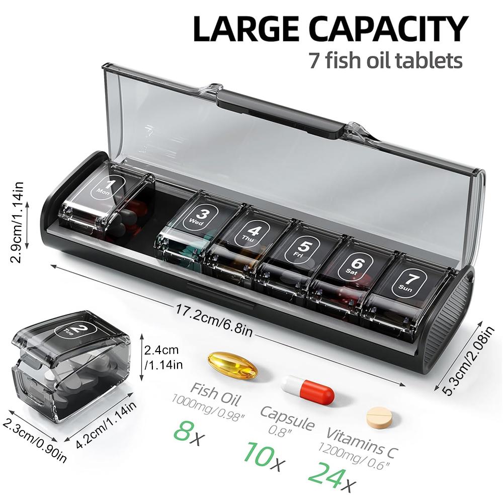 Large Weekly Pill Organizer 7 Day Travel Medicine Box For Big Vitamins Fish Oil Supplements Storage Case