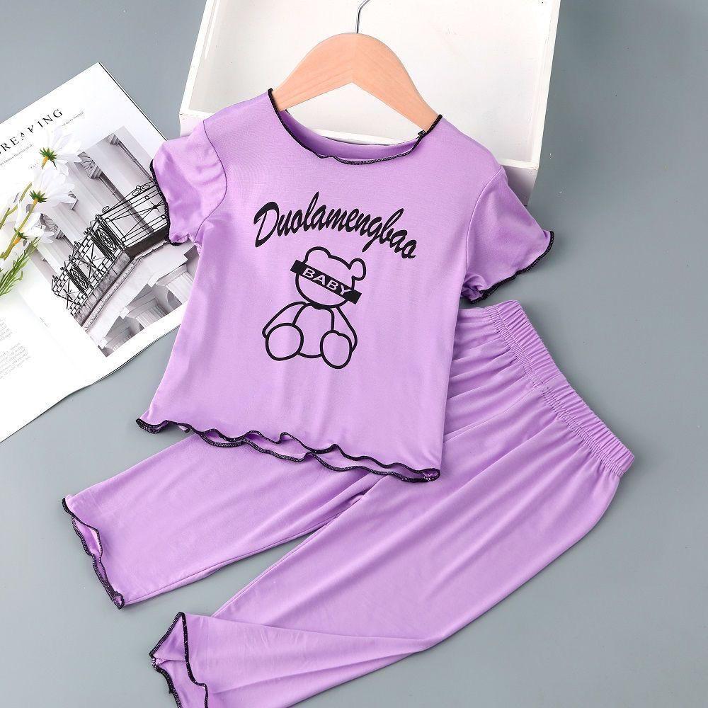 

Пижамы для девочек Летняя одежда Комплекты для девочек Детская домашняя одежда Одежда для девочек с кондиционером Летний комплект из двух предметов 140 фиолетовый