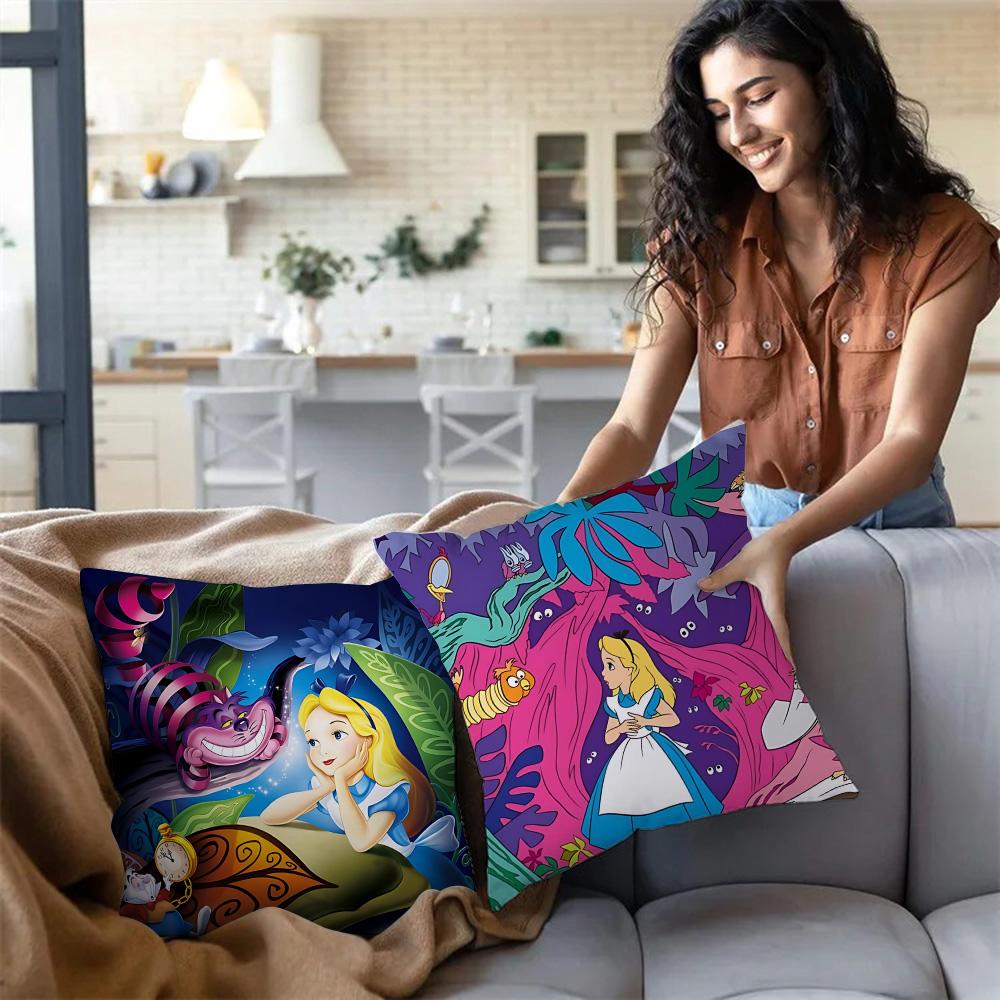 Disney Alice in Wonderland Pillow Covers Cartoon Sofa Decorative Home Double-sided Printing Short Plush Cute Cushion Cover
