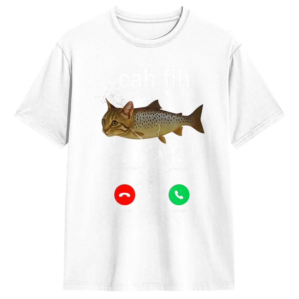 Cah Fih Anruf Erinnerung Nachricht Ablehnen Annehmen Telefon Cat Fish T-Shirt Sommer Baumwolle T-Shirts Design T-Shirt Kurze Ärmel Oberteile