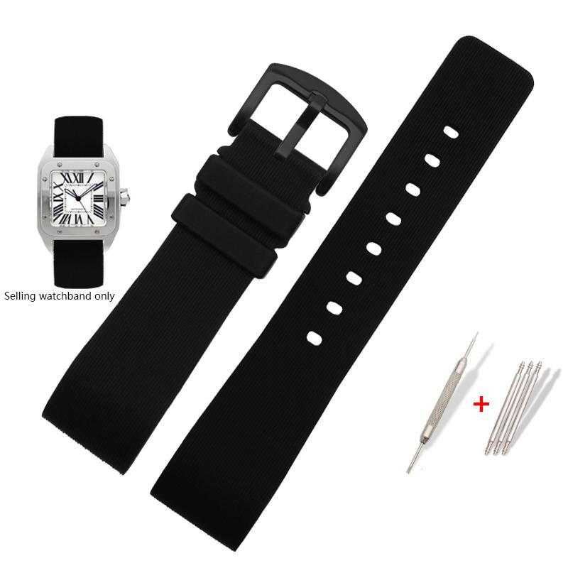 Watch Strap for Cartier Sandoz Santos 100 W20073X8 W20106X8 W2020008 Silicone Rubber Bracelet Men Women Black Belt 20 23 25mm