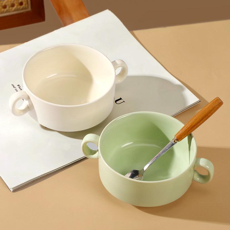 Ceramic Double-Ear Steamer Bowl - Creative 2025 Model for Soups and Steamed Eggs