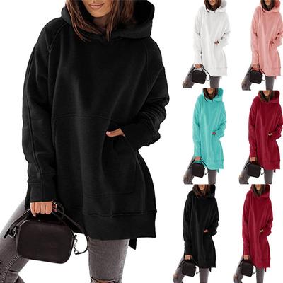 Winter Solid Colour Pocket Loose Hooded Long Sleeve Sweatshirt Women's Hooded Sweatshirt Long Sleeve Round Neck Padded Sweatshirt