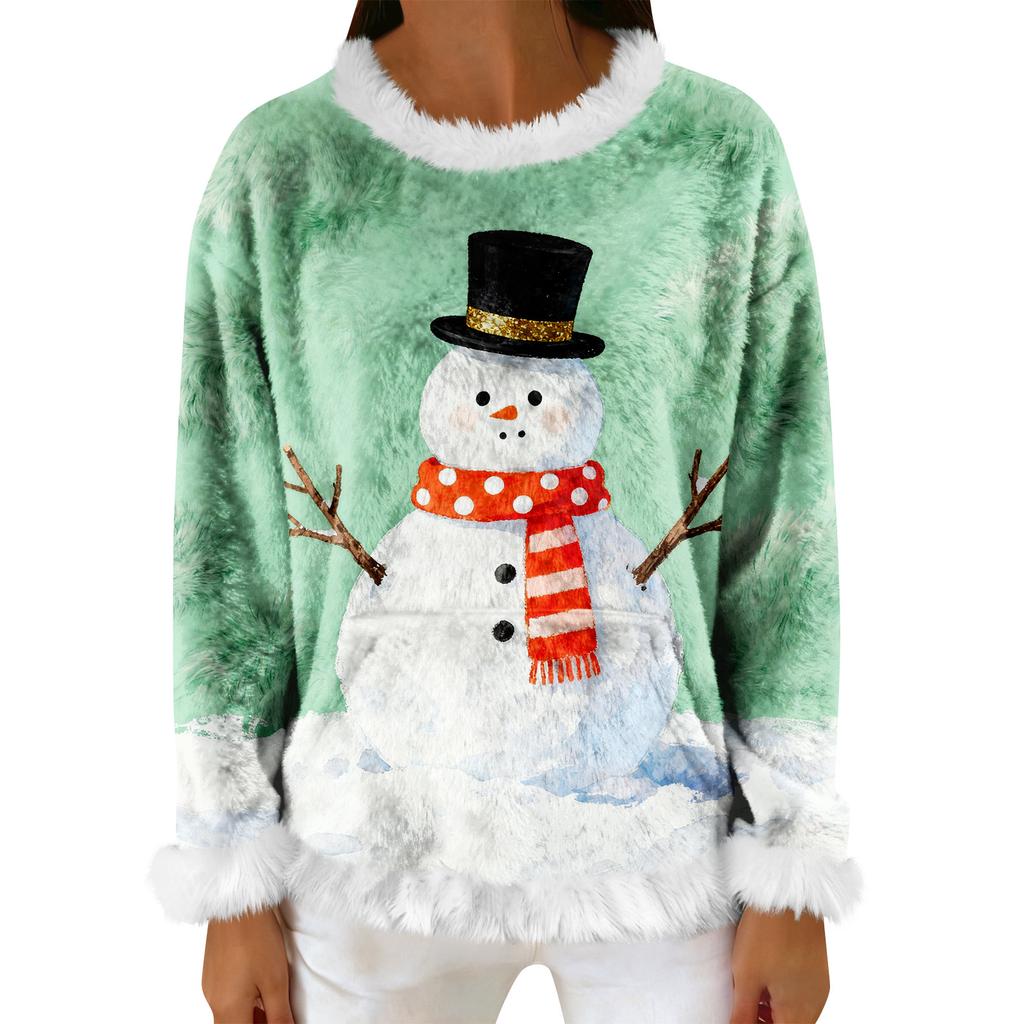 Dam Casual Fleece Sweatshirt Långärmad Rund Hals Casual Bekväm Lös Passform Lättviktig Dam Flanell Sweatshirt