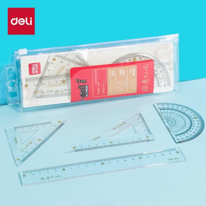 Deli 4-Piece Transparent Acrylic Geometry Ruler Set