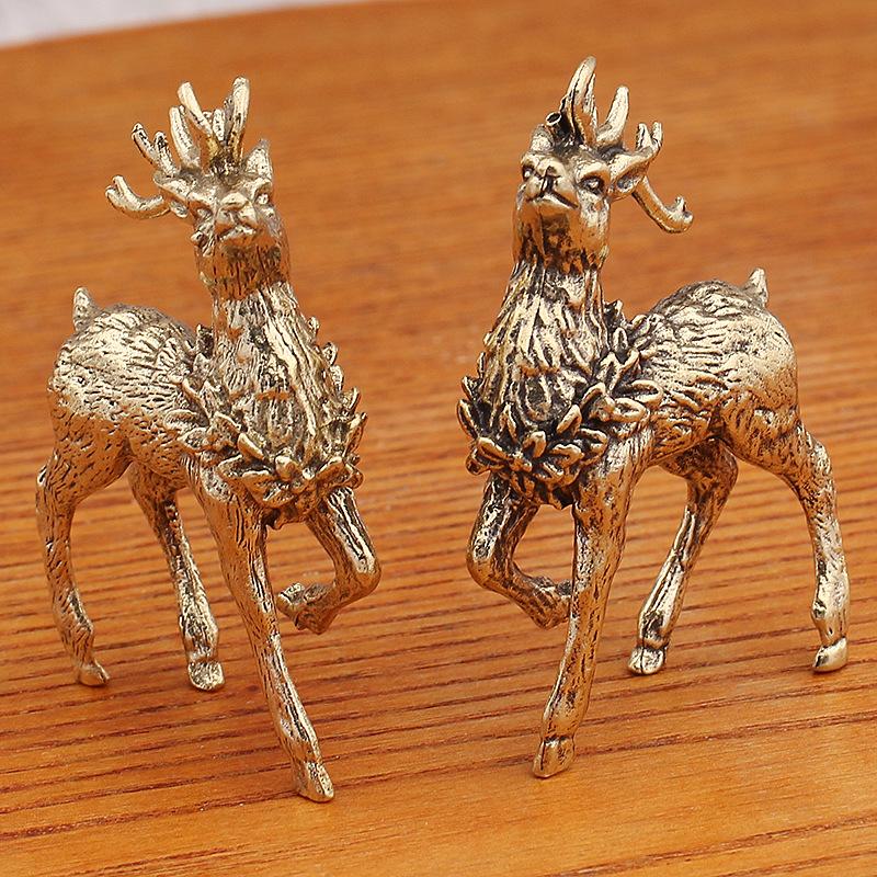 Brass Pair of Sika Deer Ornaments Home Office Decorations Christmas A Deer Forward Small Gift Crafts