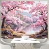 Tapisserie Lac aux Fleurs de Cerisier Style Asiatique 2D Arbre Sakura Rose Romantique Art Mural pour Décoration de Chambre Esthétique et Toile de Fond de Fête