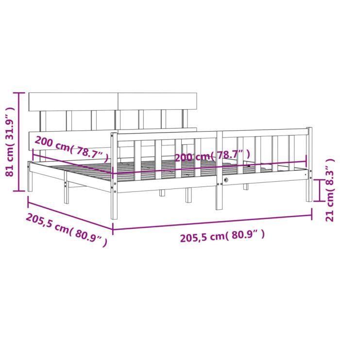 VidaXL Cadre de lit avec tête de lit blanc 200x200 cm bois massif 3193357