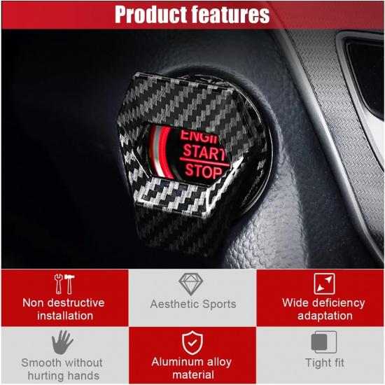 Car Engine Start/Stop Button Cover, Zinc Alloy Car Push Button Start Cover Car Power Control Trim, Universal Key Ignition Switch Protective Cover for