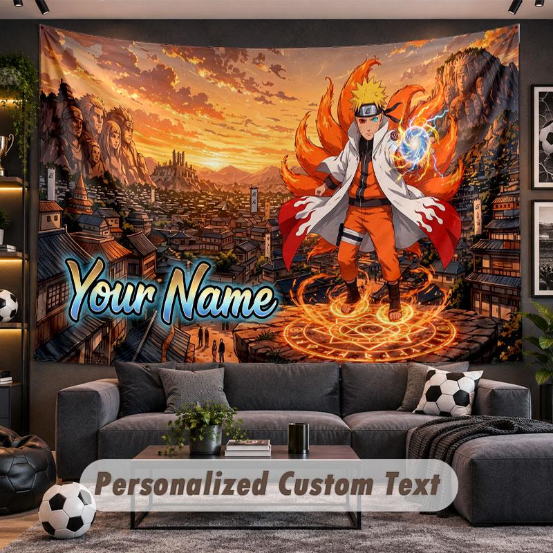 Wall Hanging Tapestry Custom NameNaruto Pattern Personalized Printed Fabric Wall Decor