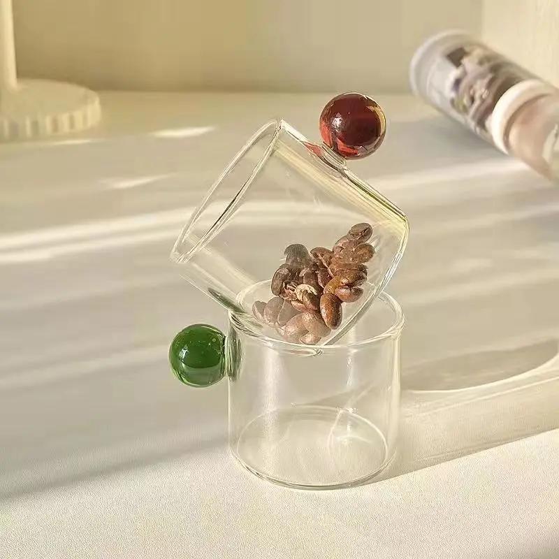 Kreative Kugelgriff Teetasse Hitzebeständiges Glas Blumentee Tassenset Kung Fu Tee Set Kaffeetassen Großhandel Vintage Schale Teetassen