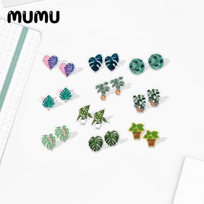 2021 New Monstera Plant Stud Earring Tropical Art Epoxy Jewelry Resin Acrylic Earrings Handmade Gifts Girl
