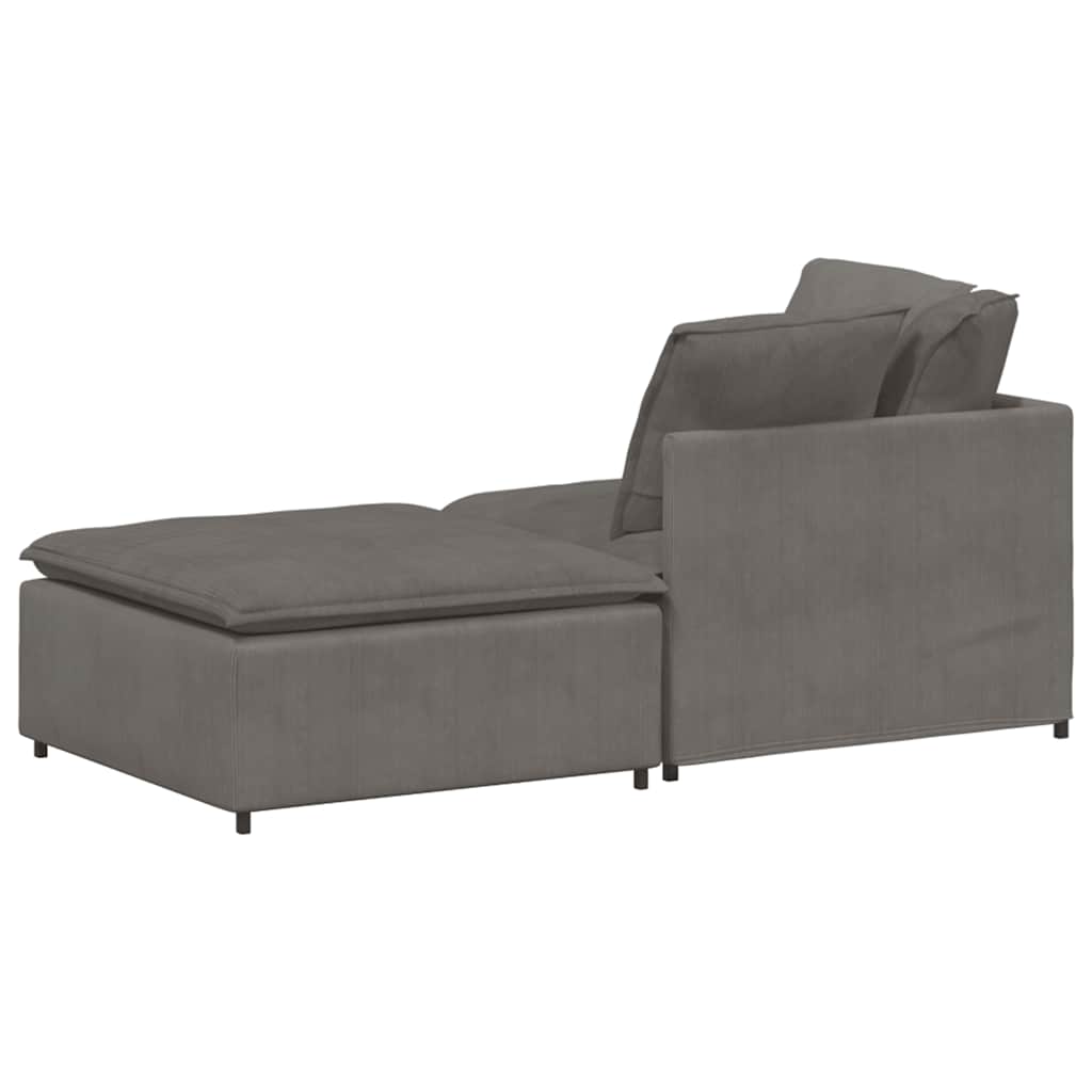 Modular Sofa with Footstool and Cushions Cord Fabric Light Grey