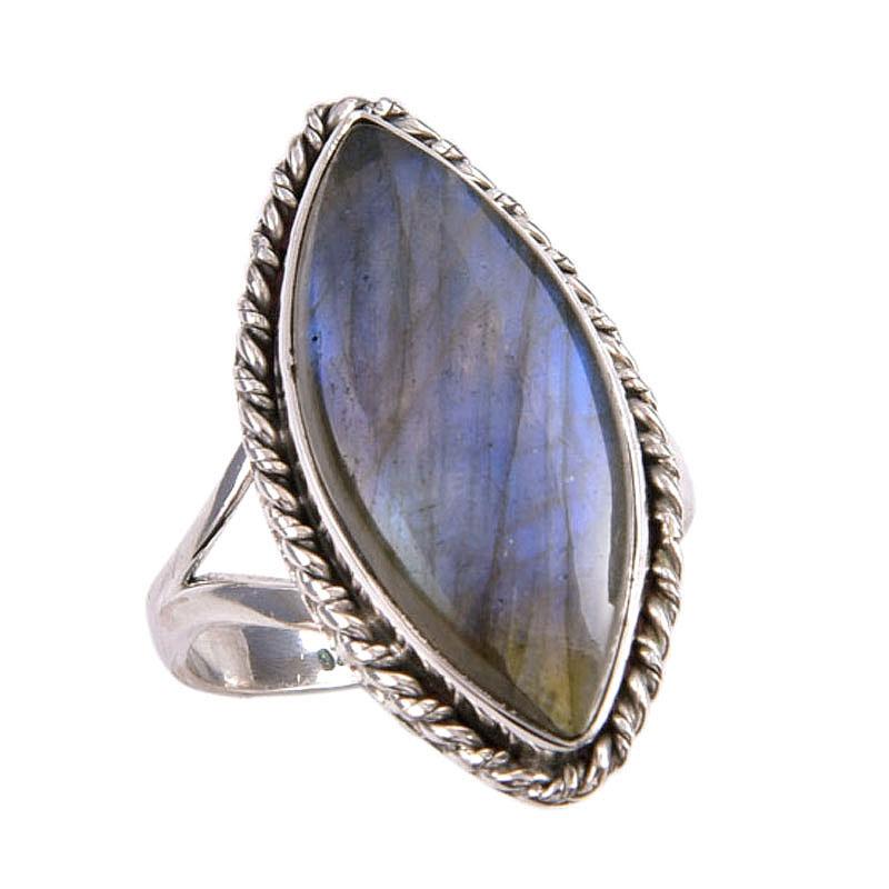 Natural Labradorite Gemstone 925 Solid Sterling Silver Jewelry Ring S.9.5 F6h56