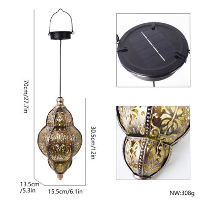 Solar Powered Solar Lantern Lithium Battery Waterproof Outdoor Decoration Hollowed-out Iron Art Moroccan Lantern
