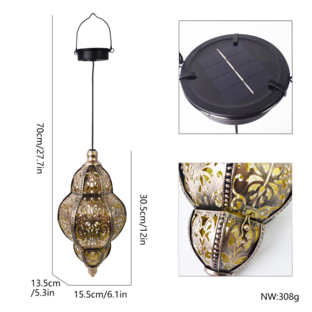 Solar Powered Solar Lantern Waterproof Lithium Battery Moroccan Lantern Iron Art With Hook Solar Lighting Courtyard Lighting