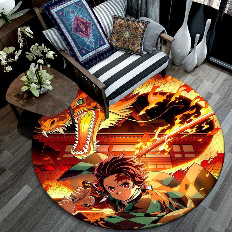 Demon Slayer Kimetsu no Yaiba,Round Area Rug,Carpet Rug for Living Room Bedroom Sofa Playroom Decor,Non-slip Floor Mat