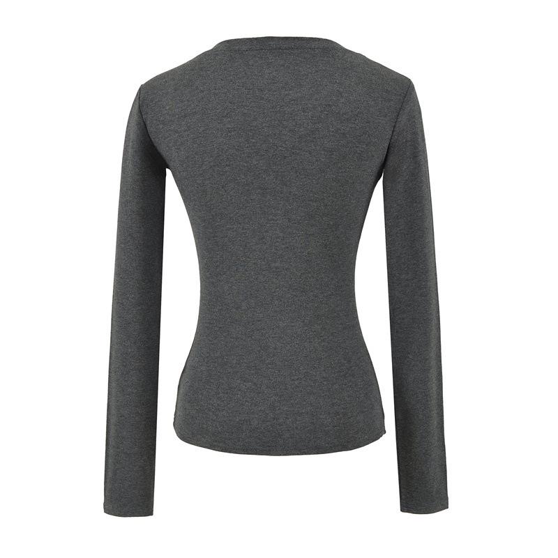 Women's Deep V-Neck Lace Design Long-Sleeve Slim Fit Top for Autumn/Winter.