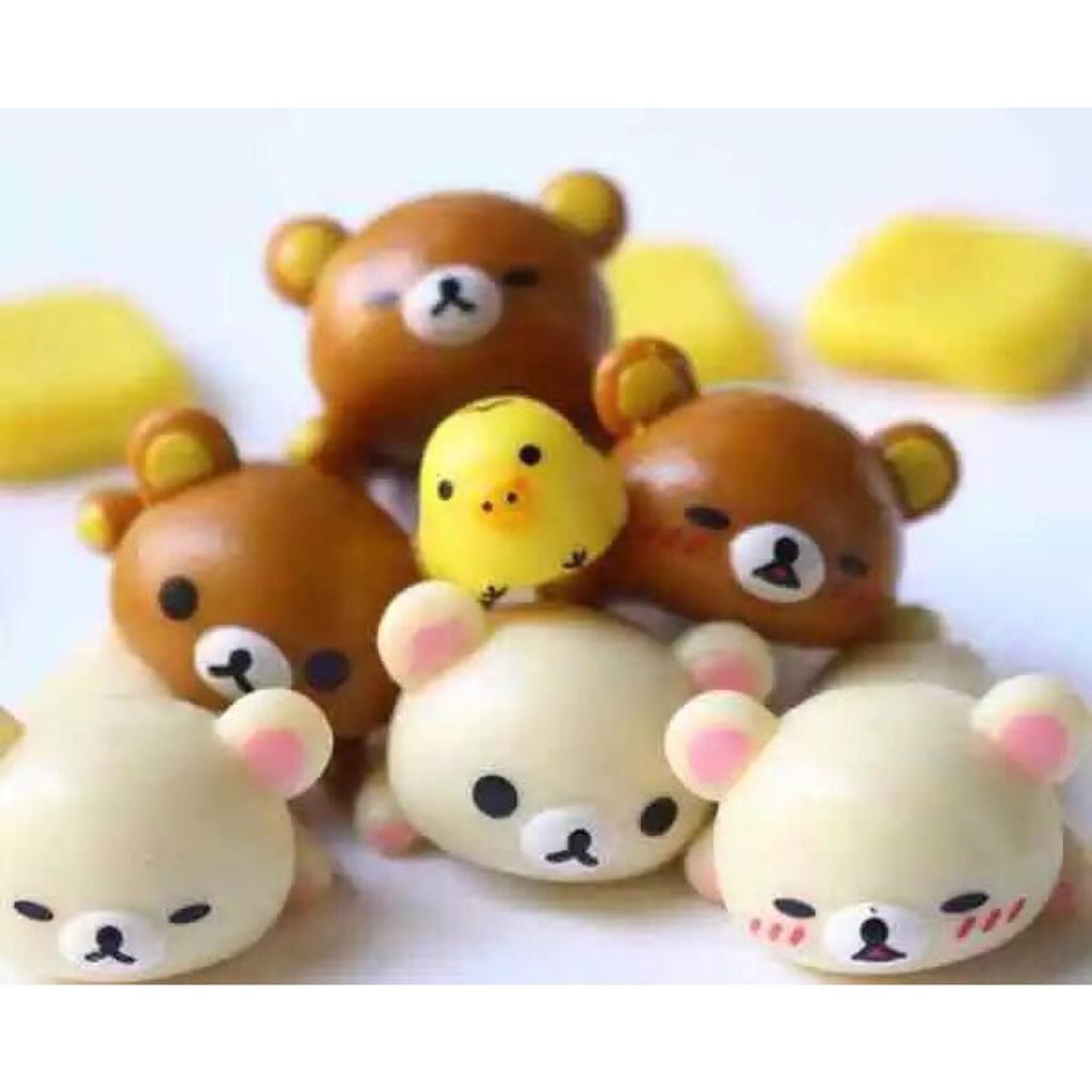 Non-Toxic 7Pcs Cartoon Kawaii Bread Bear Cute Little Yellow Chickek Figures Action Cartoon Collection Kids Toy Gift