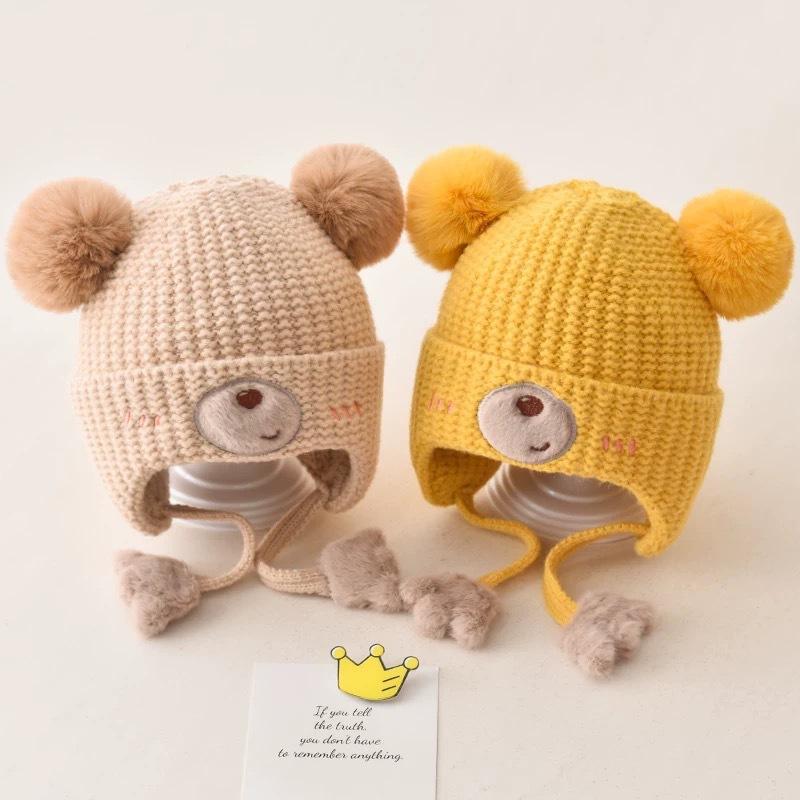 Baby hat autumn and winter pure cotton cute super cute infant wool hat boys and girls winter warm baby ear hat
