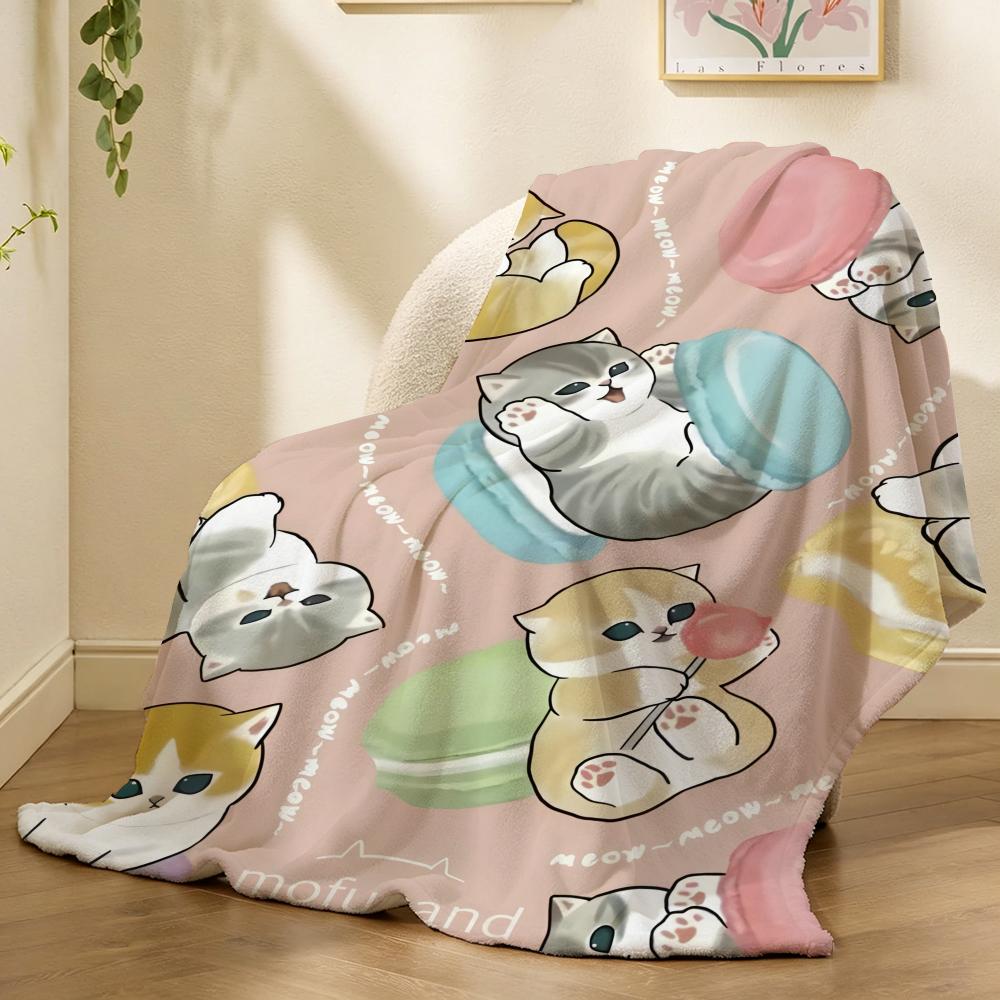 M-Mofusand Cat Cute Throw Soft Flannel Throw Blanket, Lightweight Breathable Summer Nap Blanket For Sofa Home Travel Cozy Decor 75X95CM