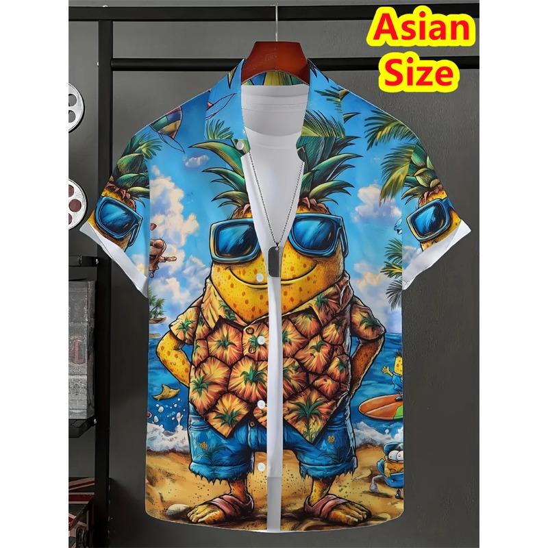 Herren Hawaiianhemd Tropisches Bananenmuster Lustig 3D-Druckhemd Kurzarm Einreiher Strandhemden Damen Bluse