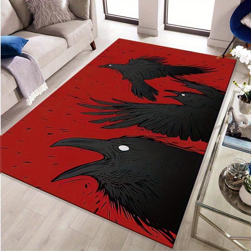 Durable Crow Design Home Decor Bloody Crow Horror Area Rug - Polyester Anti-Slip Mat for Living Room, Bedroom, Office - Large