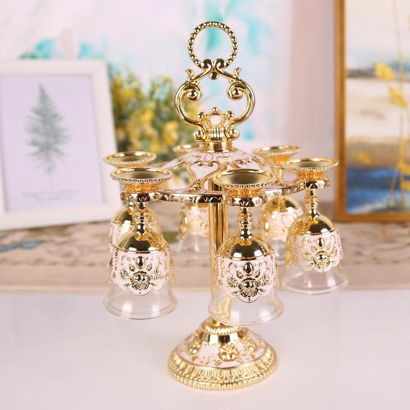 

Baijiu cup set, small wine glass, one bite glass, goblet, classical wine, household small wine cup 6 pcs gold white