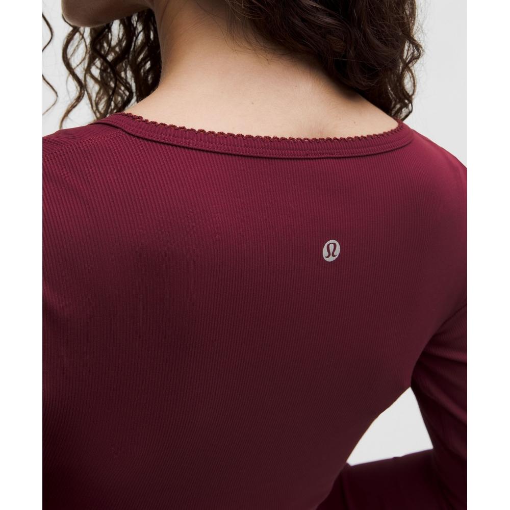 Lululemon Nulu Ribbed Wrap Front Long Sleeve Shirt  Heart Burgundy Bay