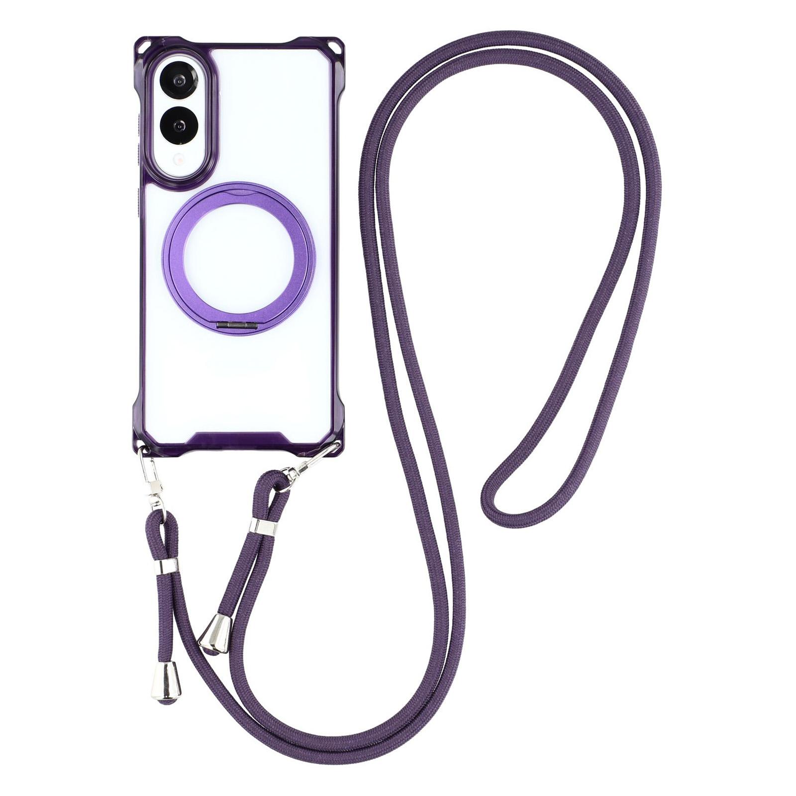 

For Samsung Galaxy S25 Edge Magnetic Case Ring Kickstand TPU+PC Phone Cover with Lanyard Purple