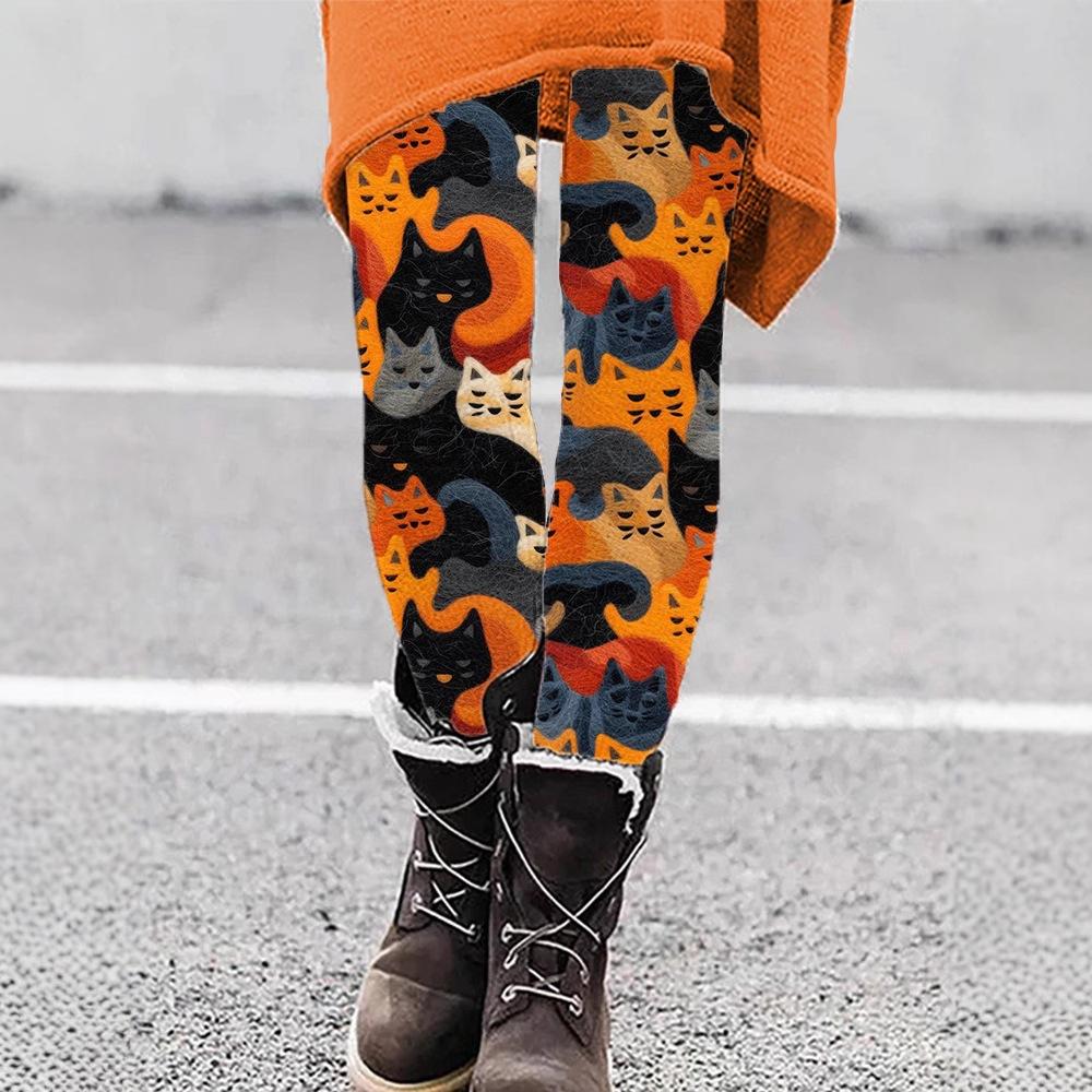 Women's High Waist Yoga Leggings Slim Fit Streetwear Cat Digital Print Stretch Fitness Workout Pants