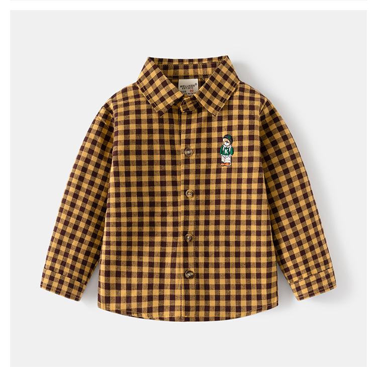 2024 Boys' Cartoon Embroidered Long Sleeve Lapel Shirt