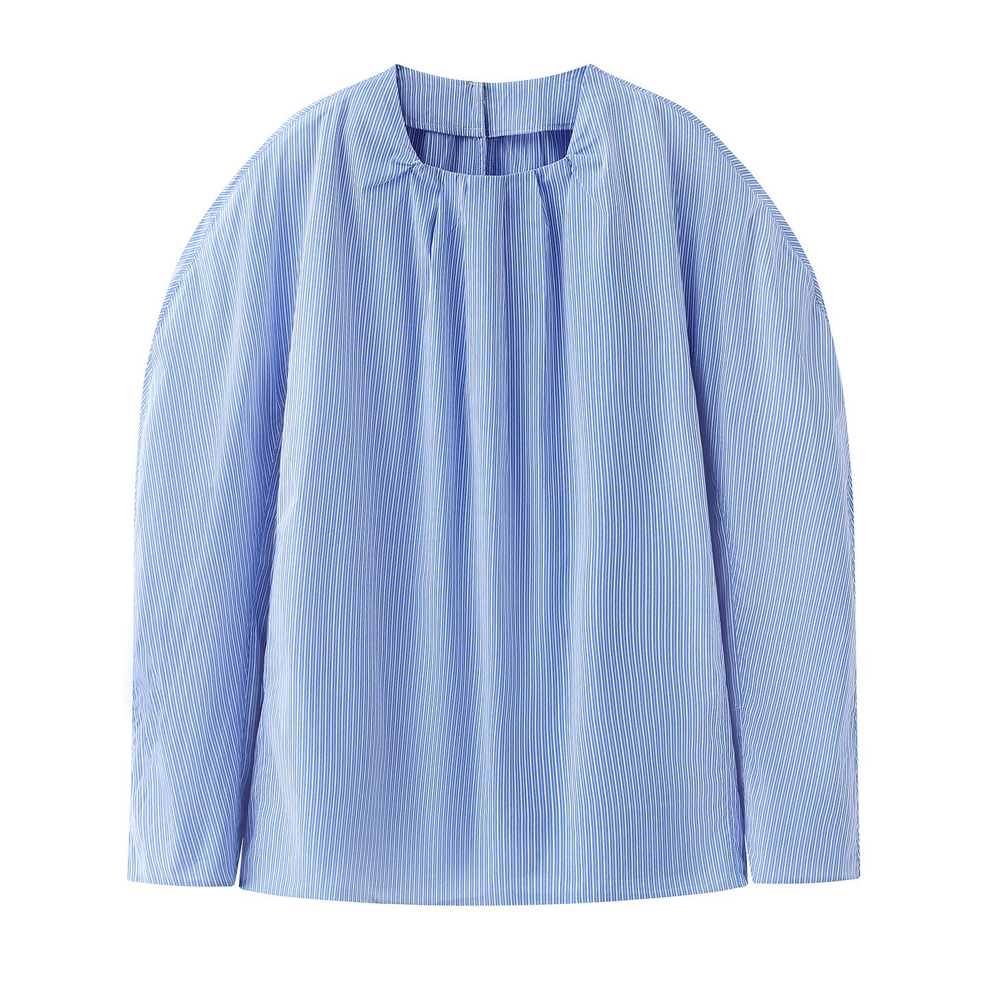 2026 Spring Women s Simple Loose Round Neck Striped Top Small синий