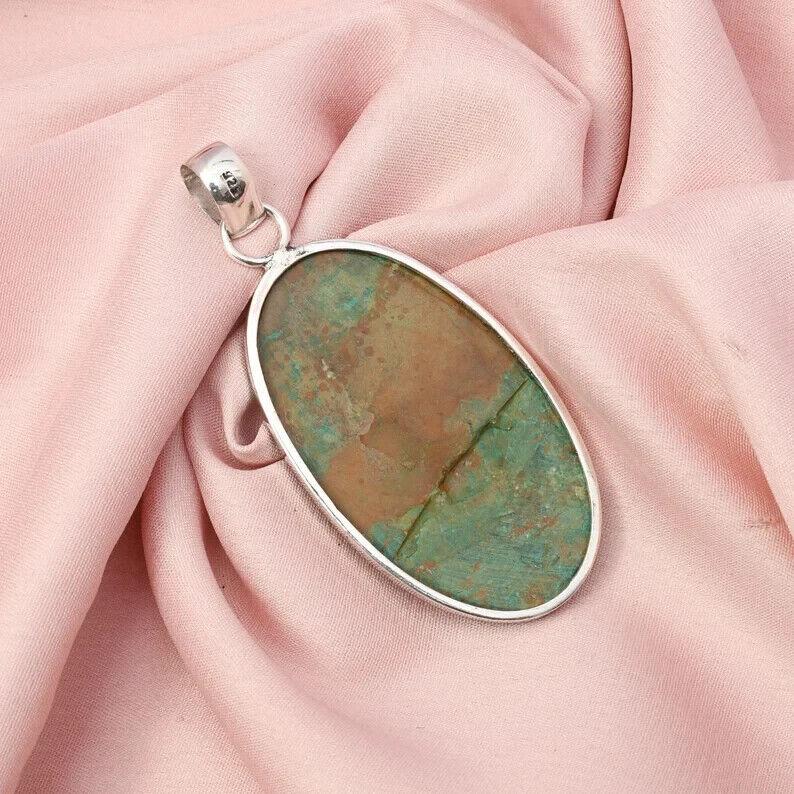 Chrysocolla Pendant With Silver Chain Necklace 925 Sterling Silver Pendant