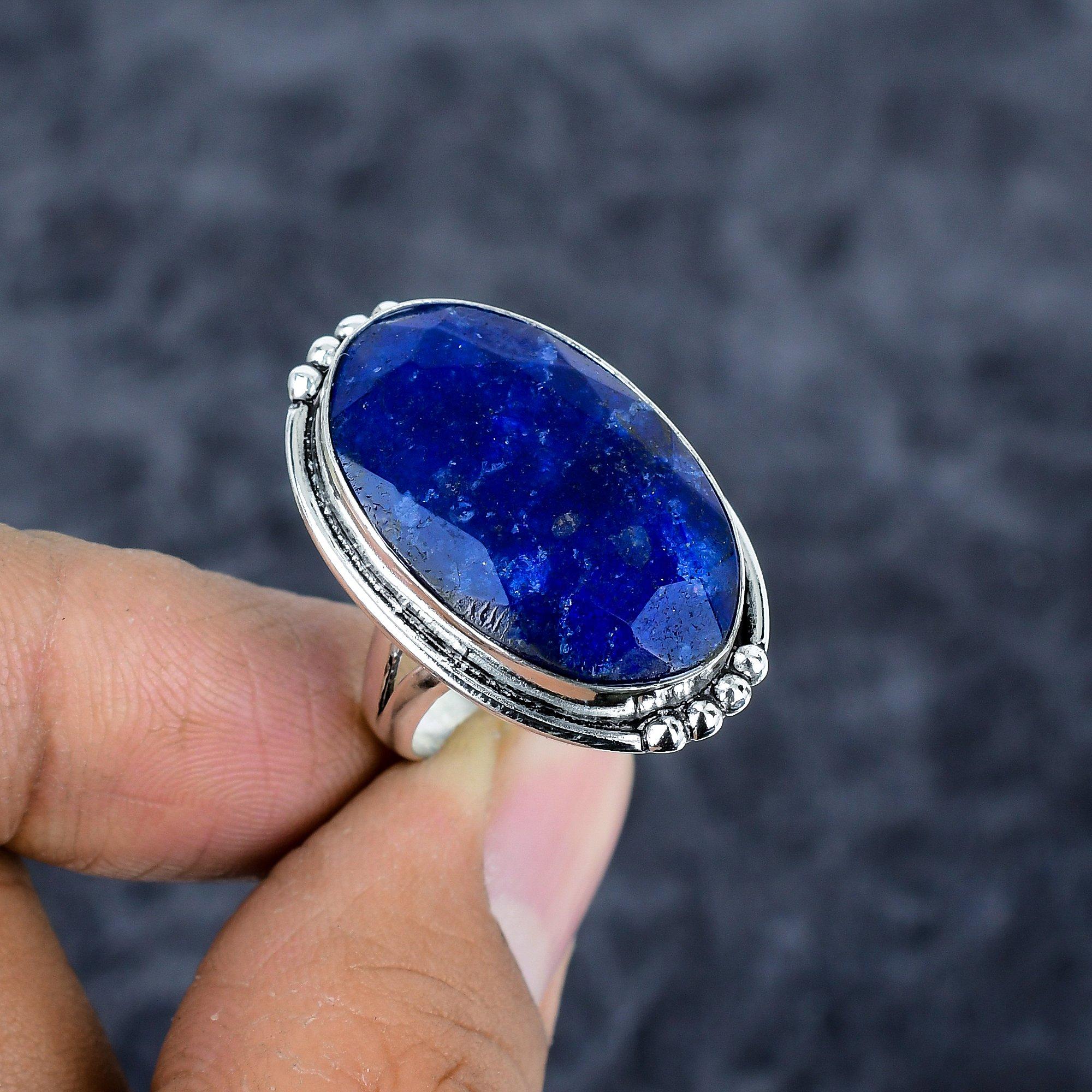 

Blue Jade Gemstone Handmade 925 Sterling Silver Jewelry Ring Size 7.5 M-2797