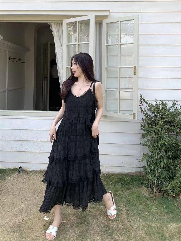 Damen-Lagen-Spaghettiträgerkleid für den Strandurlaub, Langer Rockstil für Sommer, Frühling und Herbst