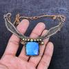 Blue Triplet Opal Gemstone Handmade Copper Wire Wrap Jewelry Necklace 18" ET-4959