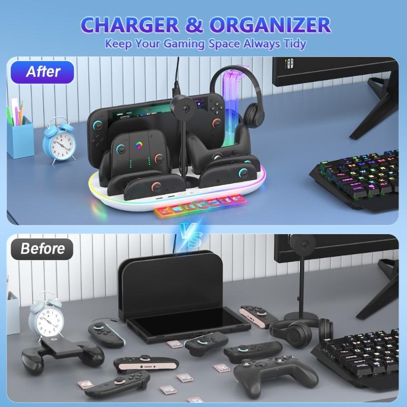 Charging Dock with Card Storage ABS Material Functional for Secure Charging and Organized Gaming