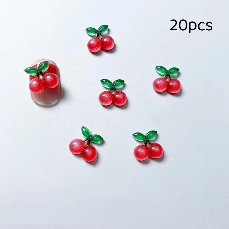 20Pcs Resin Fruit Nail Charms Jewelry Nail Art Decorations Parts Sweet 3D Mini Red Cherry Nail Art Accessories Diy Manicure Tool