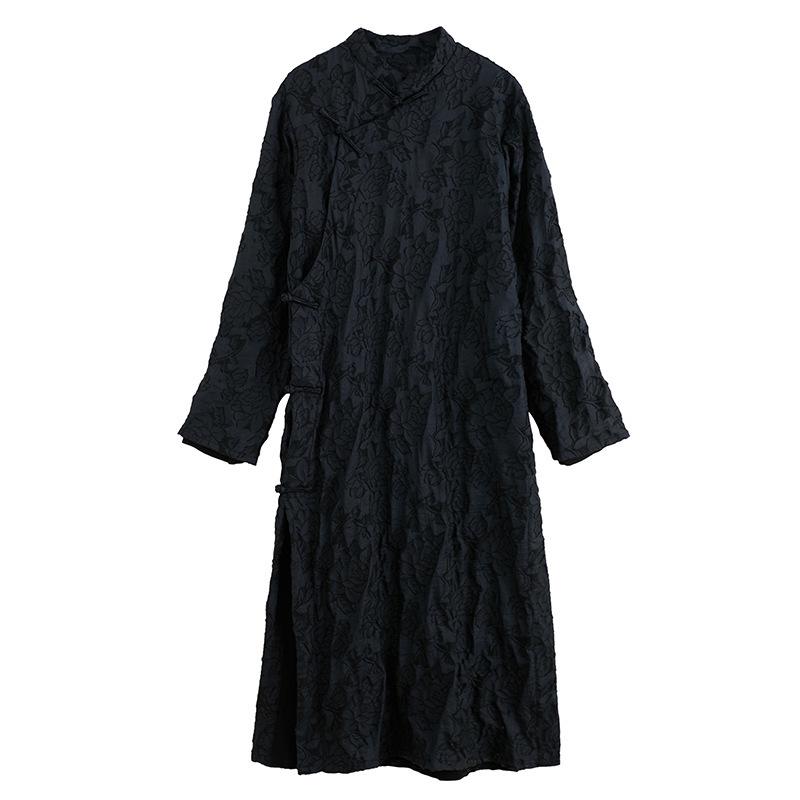 Męska Retro Etniczna Stójka Żabie Guziki Długa Szata Szlafrok