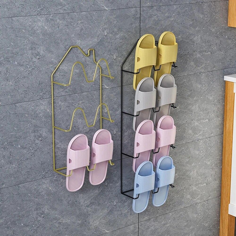 Badkamer Slippers Rek Zelfklevende Ponsvrije Muur-Handdoek Gemonteerde Houder Ruimtebesparende Wc Muur Deur Thuis Schoen opslag Plank