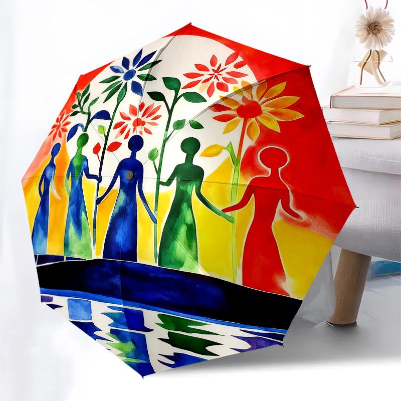 1pc Women Harmony Automatic Folding Umbrella, Heavy Duty 8 Rib Iron Frame,  Suitable for Travel, Daily Use, Birthday, Decor Gift  05
