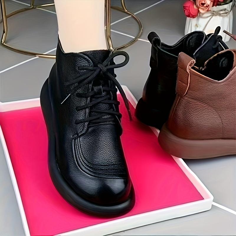 Women's Glossy Faux Cover Round-Toe Ankle Boots with Lace-Up Closure - Chunky Mid-Heel Winter Boots with Arch Support,  Ankle Boots